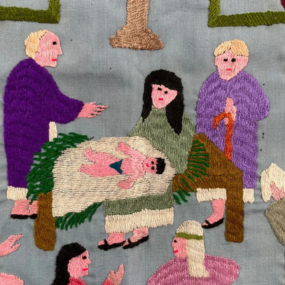 VTG‎ Hmong Story Cloth Embroidered Textile Wall Hanging Religious Nativity Folk